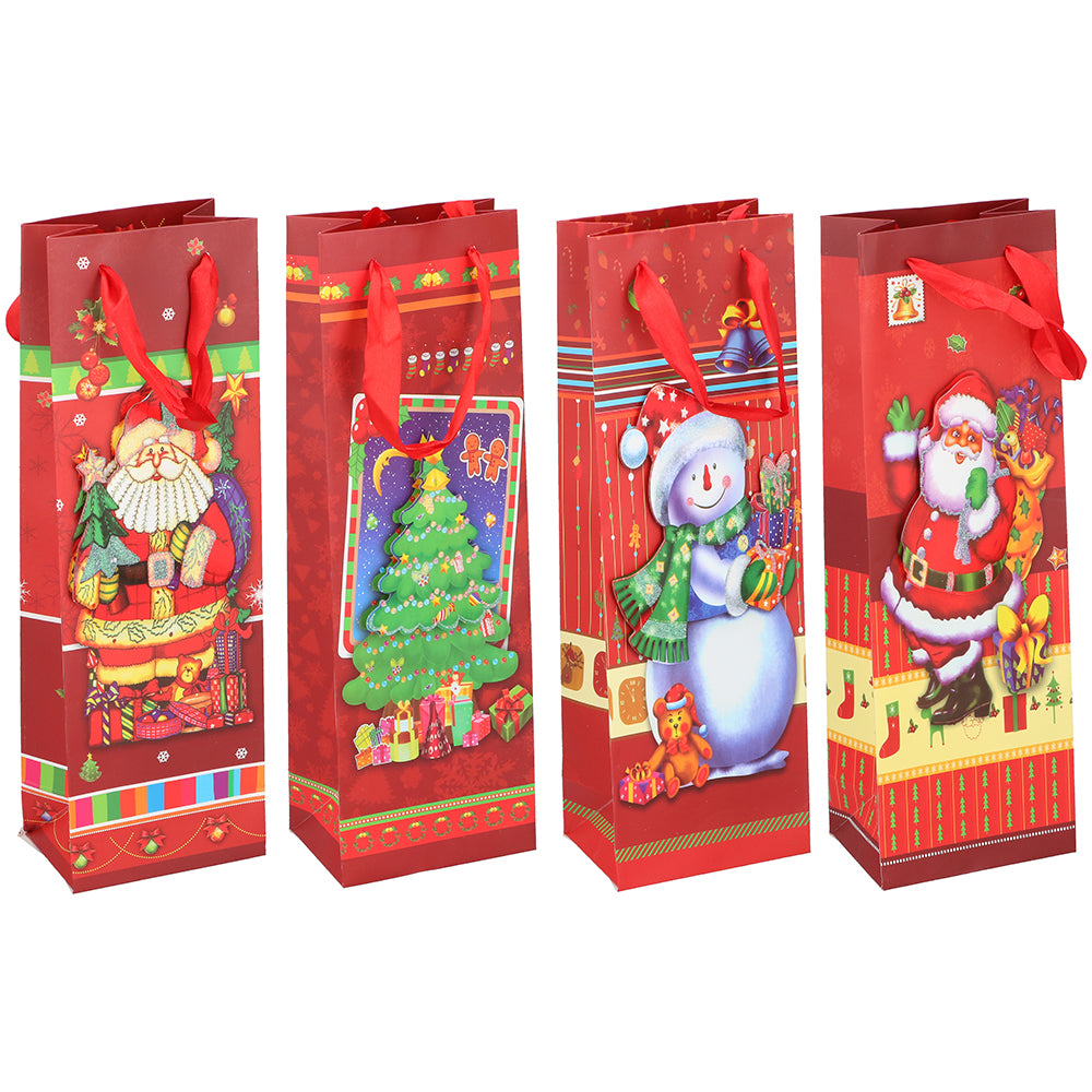 4 x 3D Christmas Wine Champagne Whiskey Bottle Holder Bag Gift Present Tote Xmas