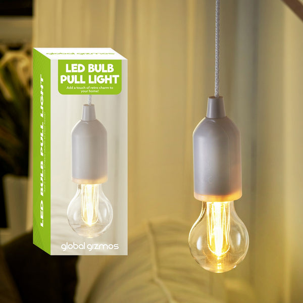 Portable White LED Light Bulb on a Rope Hanging Pull Cord Reading