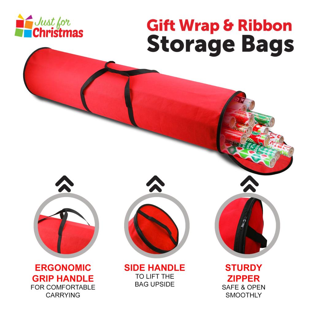 Round 25 Rolls Christmas Gift Wrap Wrapping Paper and Ribbon Storage Bag Set