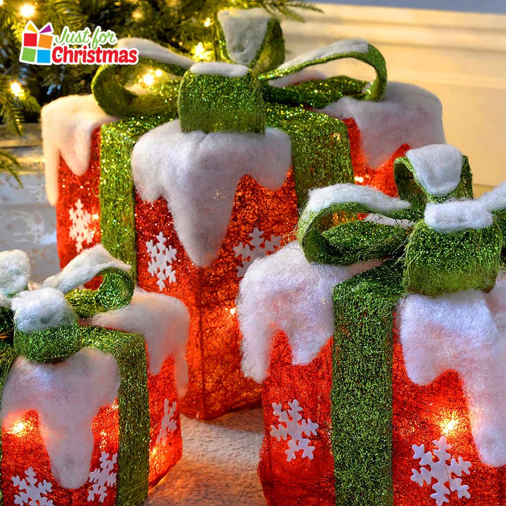 Set of 3 Light Up Christmas Present Parcels Decorations for Under the Tree LED