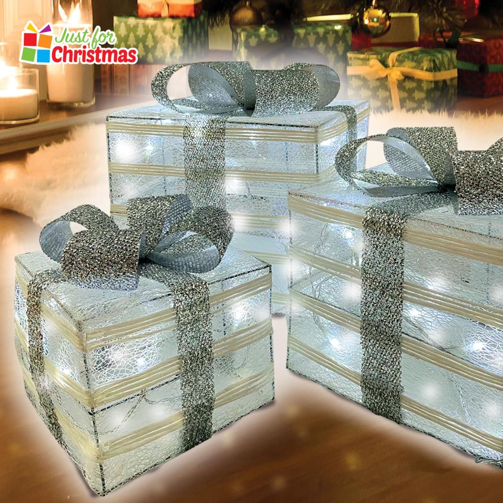 Set of 3 Light Up Christmas Present Parcels Decorations for Under the Tree LED