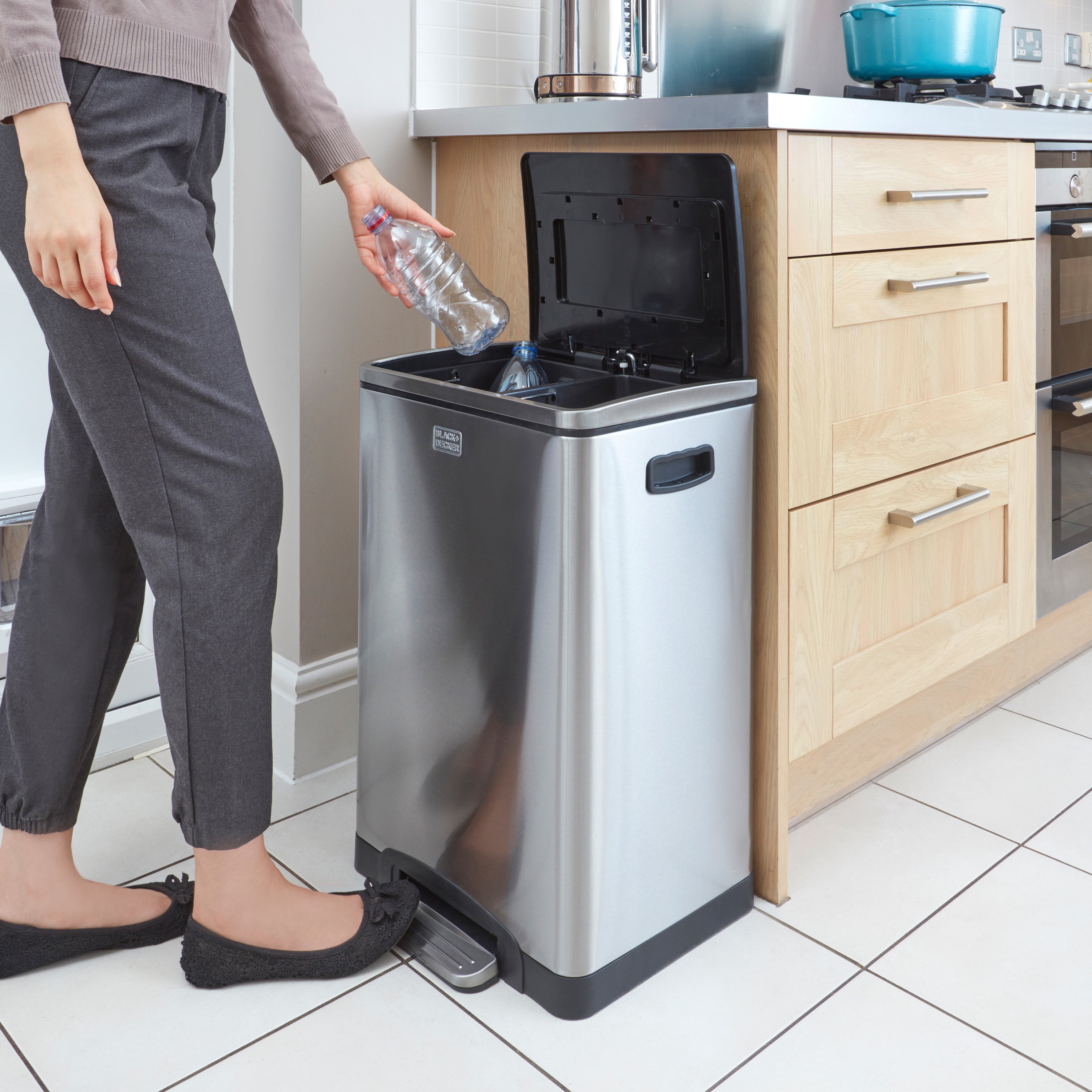 Black & Decker 30/40/50L Pedal Bin with Soft Close Lid Stainless Steel Kitchen