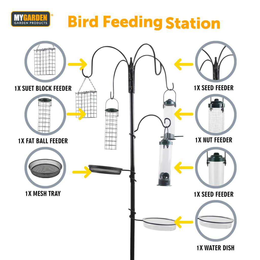 Garden Wild Bird Feeding Station Water Bath Seed Tray Hanging Feeders Included