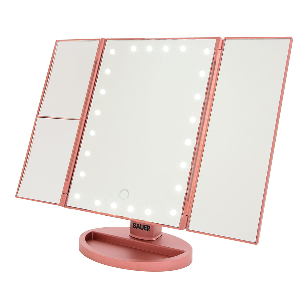 24 LED Make Up Mirror Magnifying Adjustable Foldable USB Battery Storage Compart