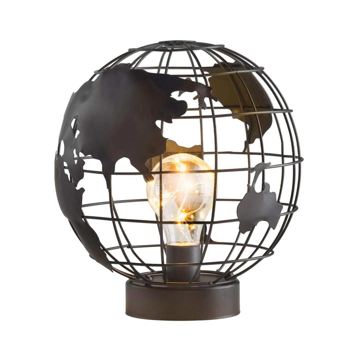 Globe Cage LED Light Table Lamp Desk Bedside Timer Function Black Retro Decor