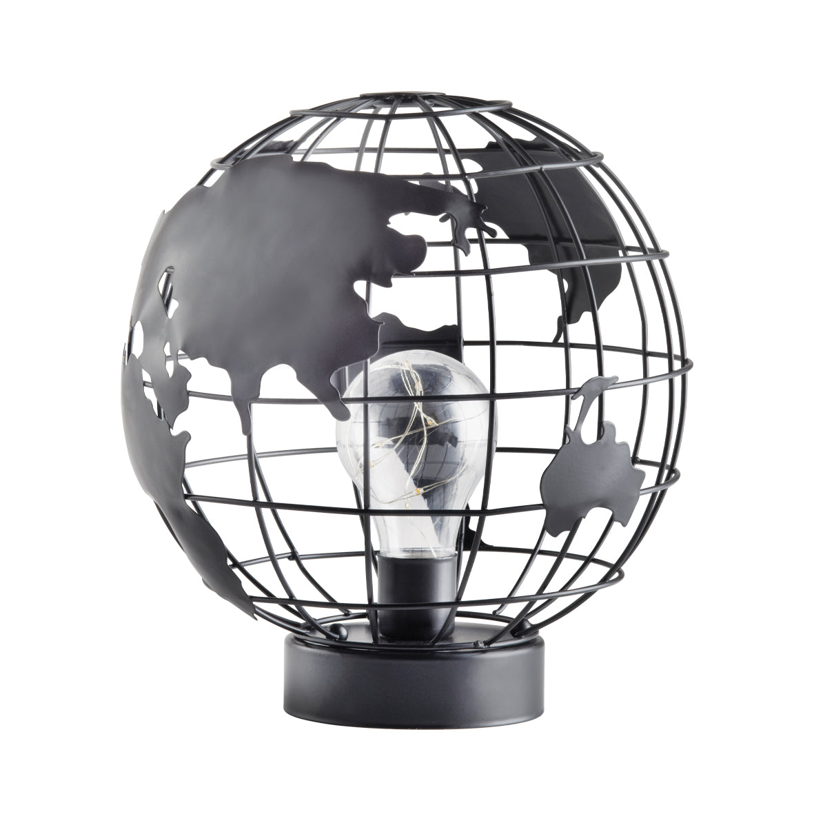 Globe Cage LED Light Table Lamp Desk Bedside Timer Function Black Retro Decor