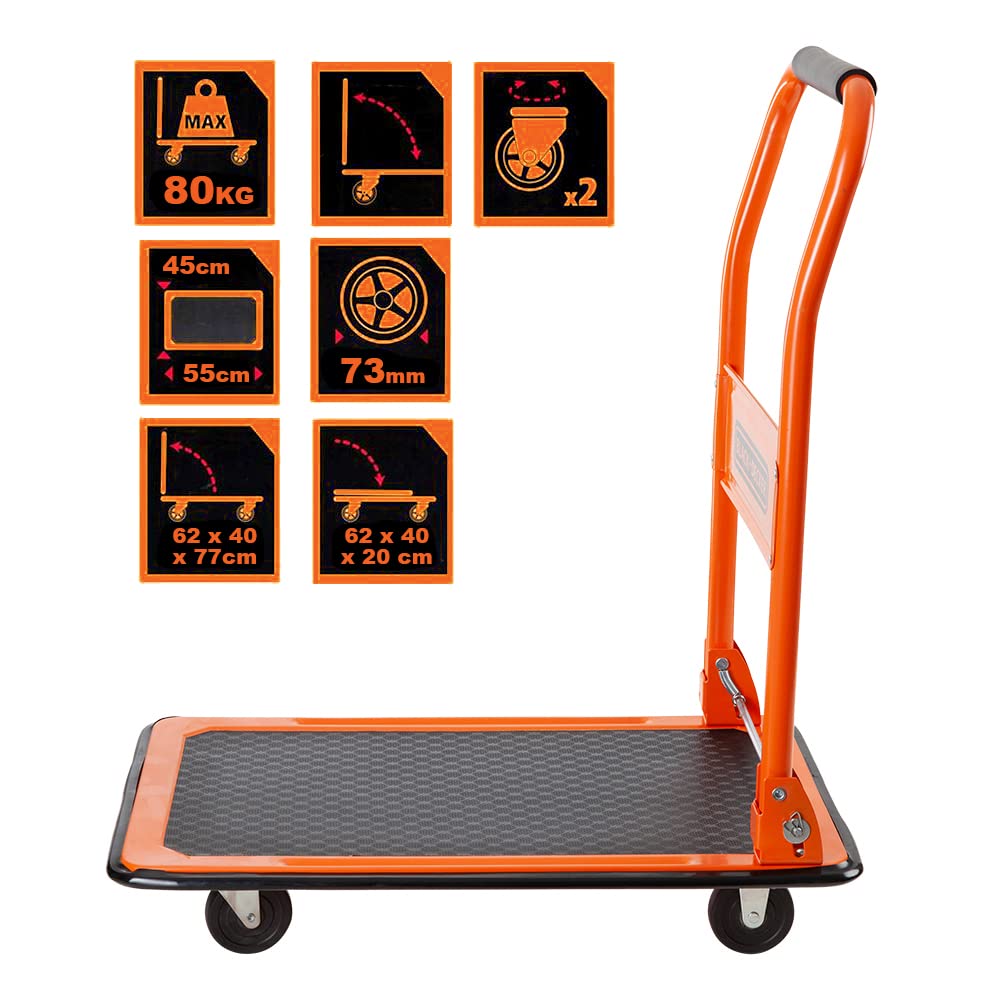 BLACK+DECKER Folding Platform Truck Hand Trolley Wheel Push Cart Warehouse 80Kg