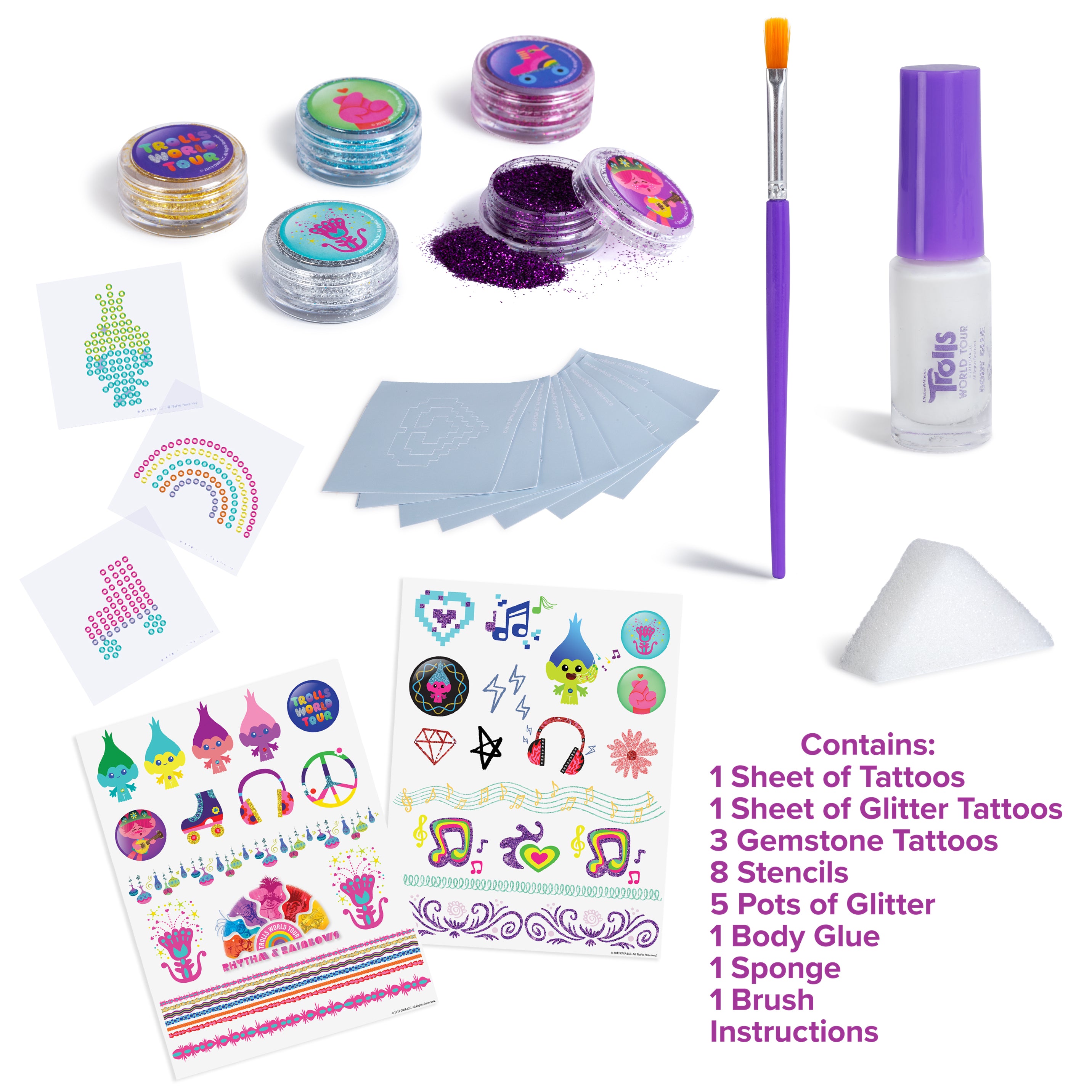 Trolls World Tour Glitter Tattoo Set Childrens Fun Safe Temp Tattoos Girls Boys