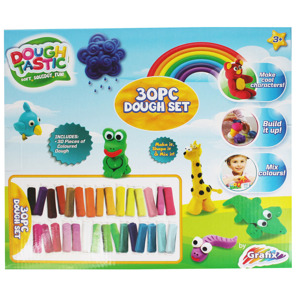 Doughtastic 30 Piece Coloured Dough Set Soft Squidgy Fun Make Shape Mix Build