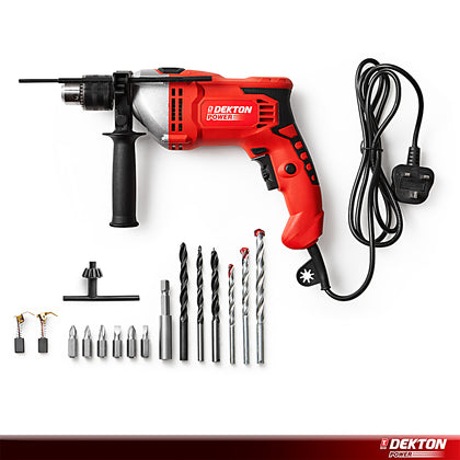 Dekton 1050W Hammer Impact Drill 14pc Drill & Bits Accessories 2800RPM Variable