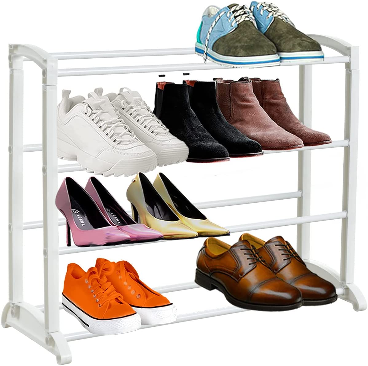 4 Tier 12 Pairs Shoe Rack Stand Storage Self Organiser Lightweight Compact Space