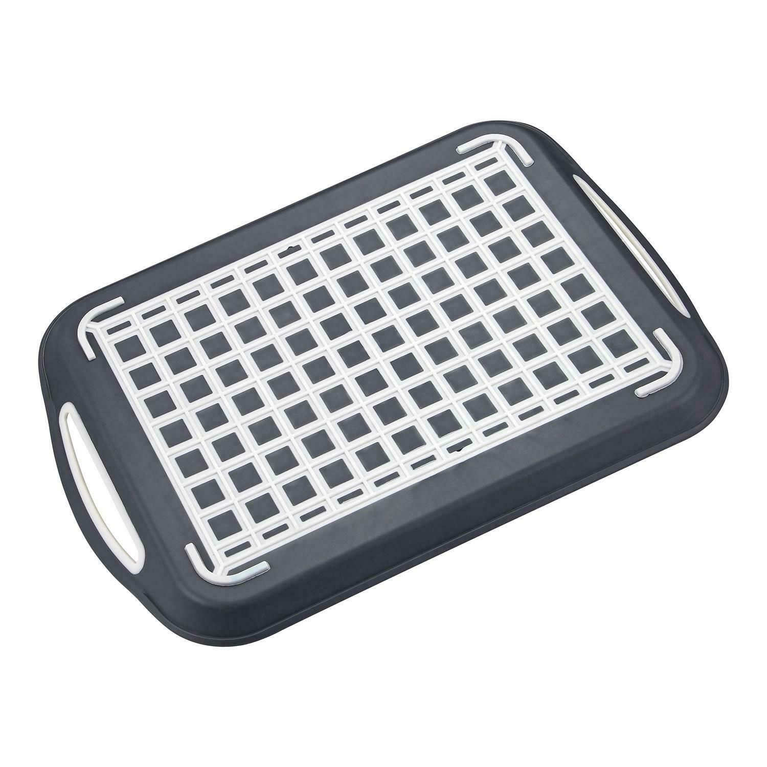 2 x Anti-Slip Plastic Serving Tray With High Grip Rubber Surface - White & Grey