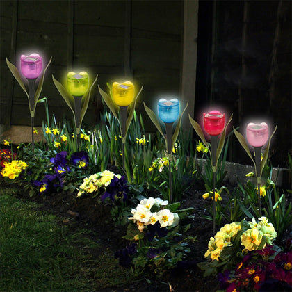 Garden Tulip Flower Shape LED Solar Powered Lights Outdoor Yard Standing Decor