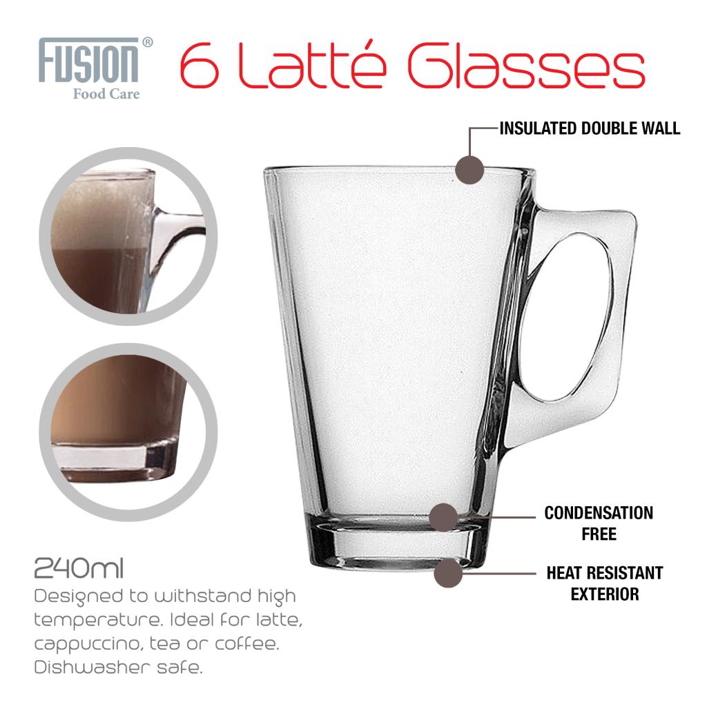 6 X Latte Coffee Glasses Cappuccino Lattes Tea Glass Cups Hot