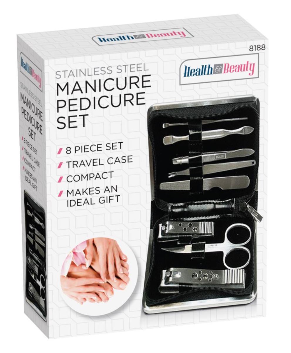 8Pcs Manicure Pedicure Set Stainless Steel Nail Clipper Grooming Travel Case Set