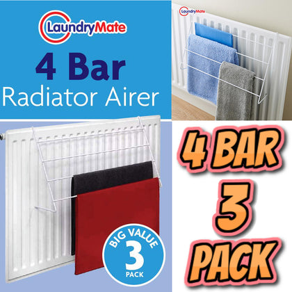 3 Pack of 4 Bar Radiator Airer Dryer Clothes Drying Rack Rail Towel Holder Hang