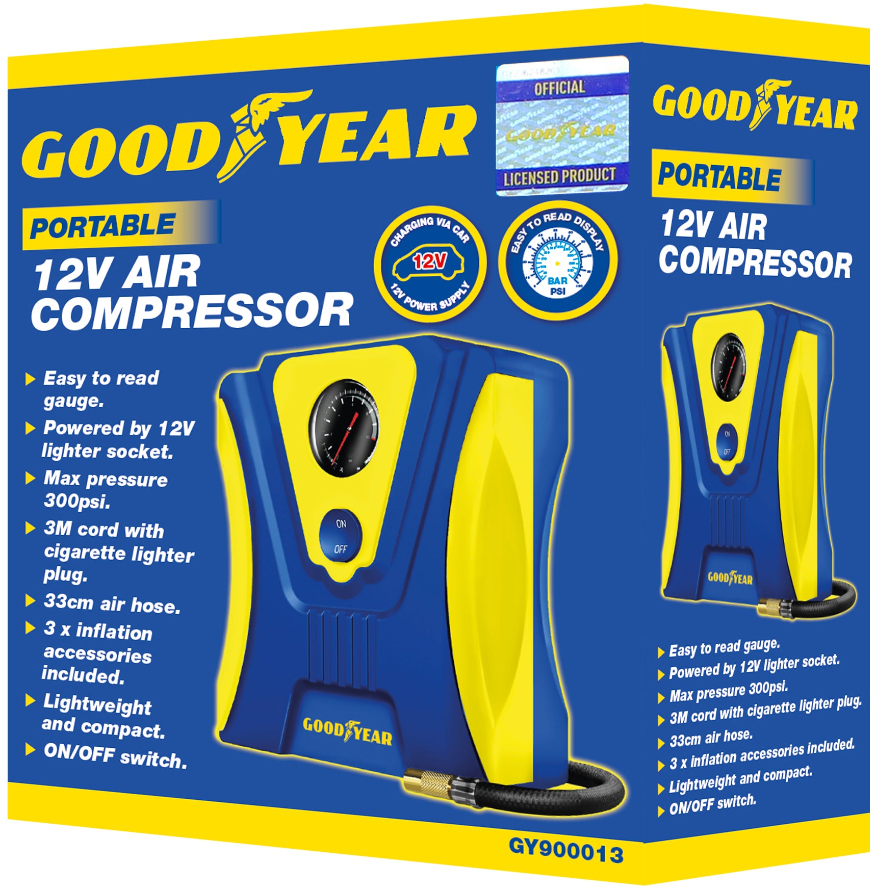 Goodyear Portable Car Tyre Inflator Compressor | 3M Cigarette Lighter Cord | 12V