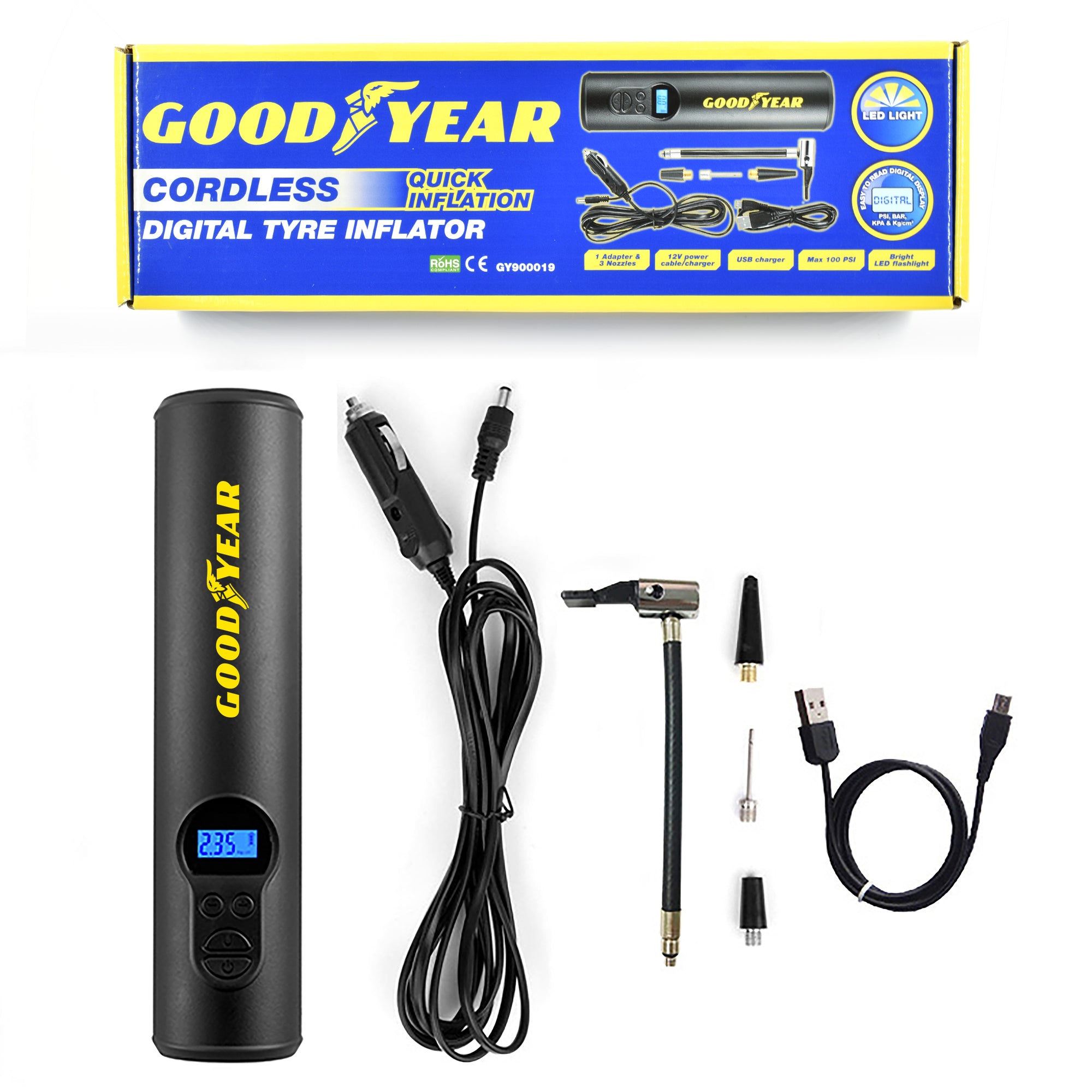 Goodyear Cordless Digital Car Tyre Air Compressor Inflator Inflatables Scooter