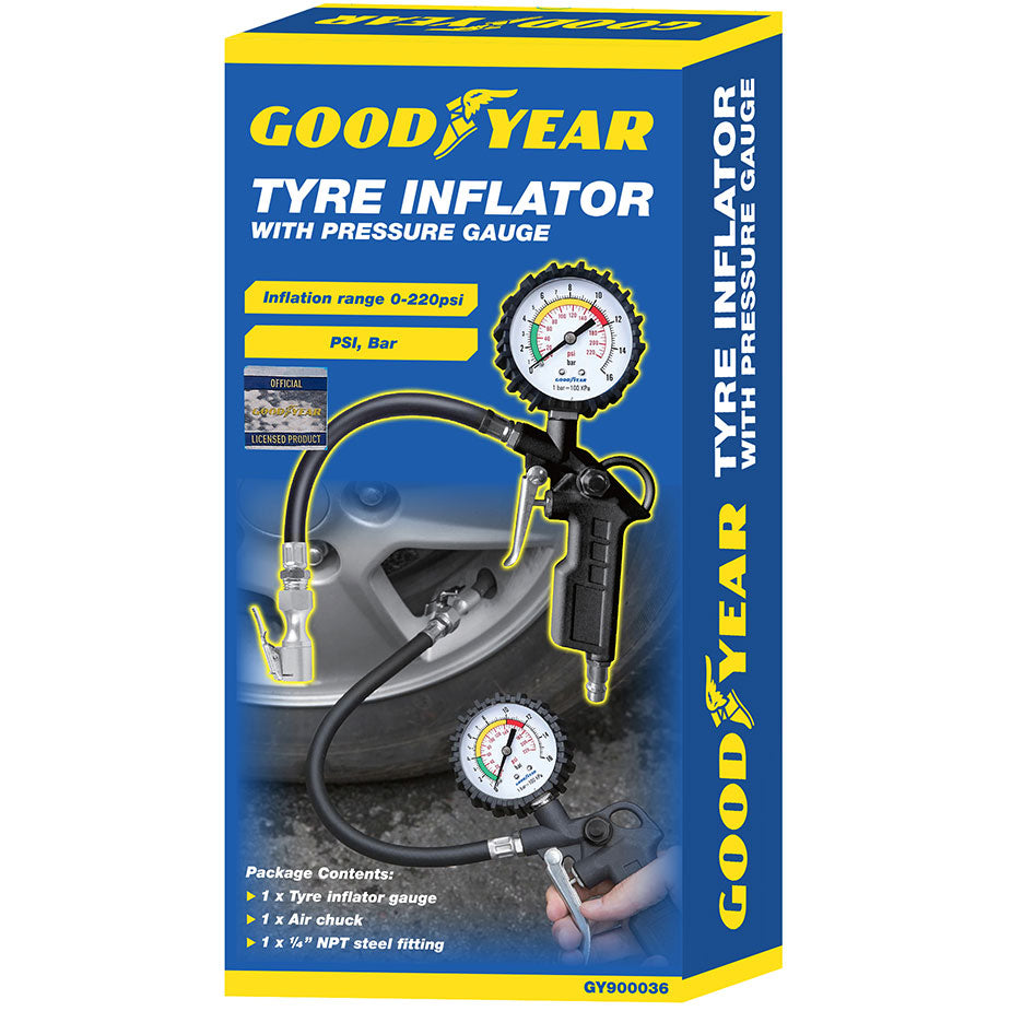 Goodyear 2 in 1 Tyre Inflator and Pressure Gauge Gun For Use with Air Compressor