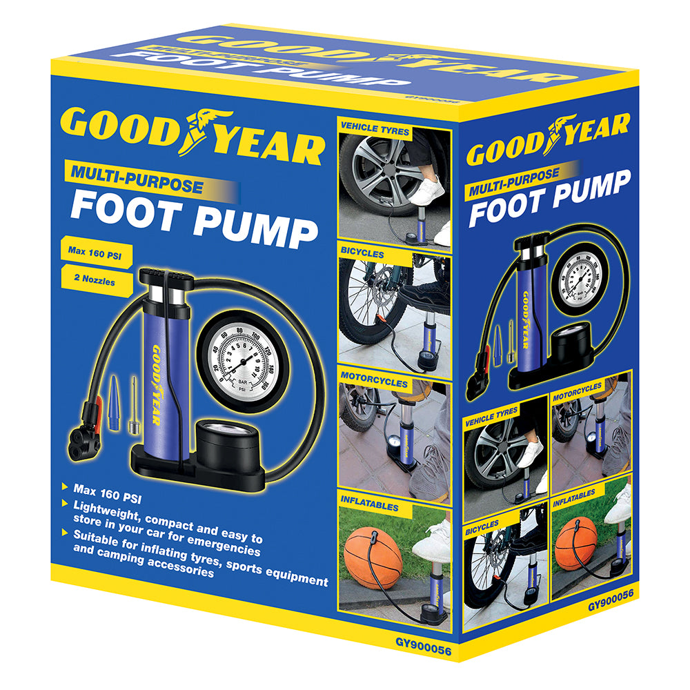 Goodyear Foot Pump for Car Tyres Bicycles Inflatables Motorcycles Swimming Pools