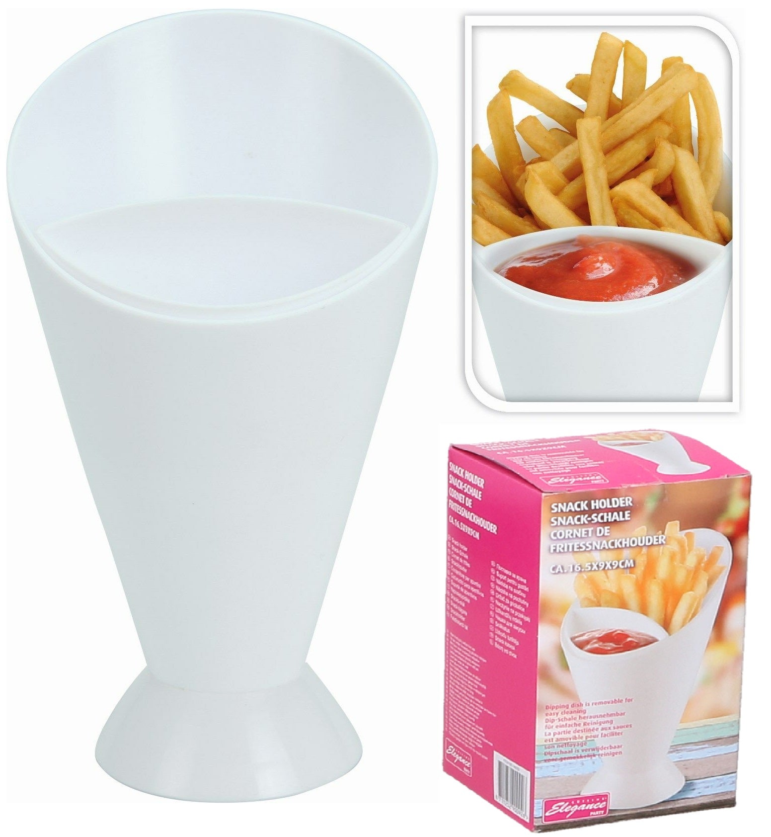 Chips French Fries & KetchUp Dipper Snack Holder Basket Stand Cones 2 Section UK