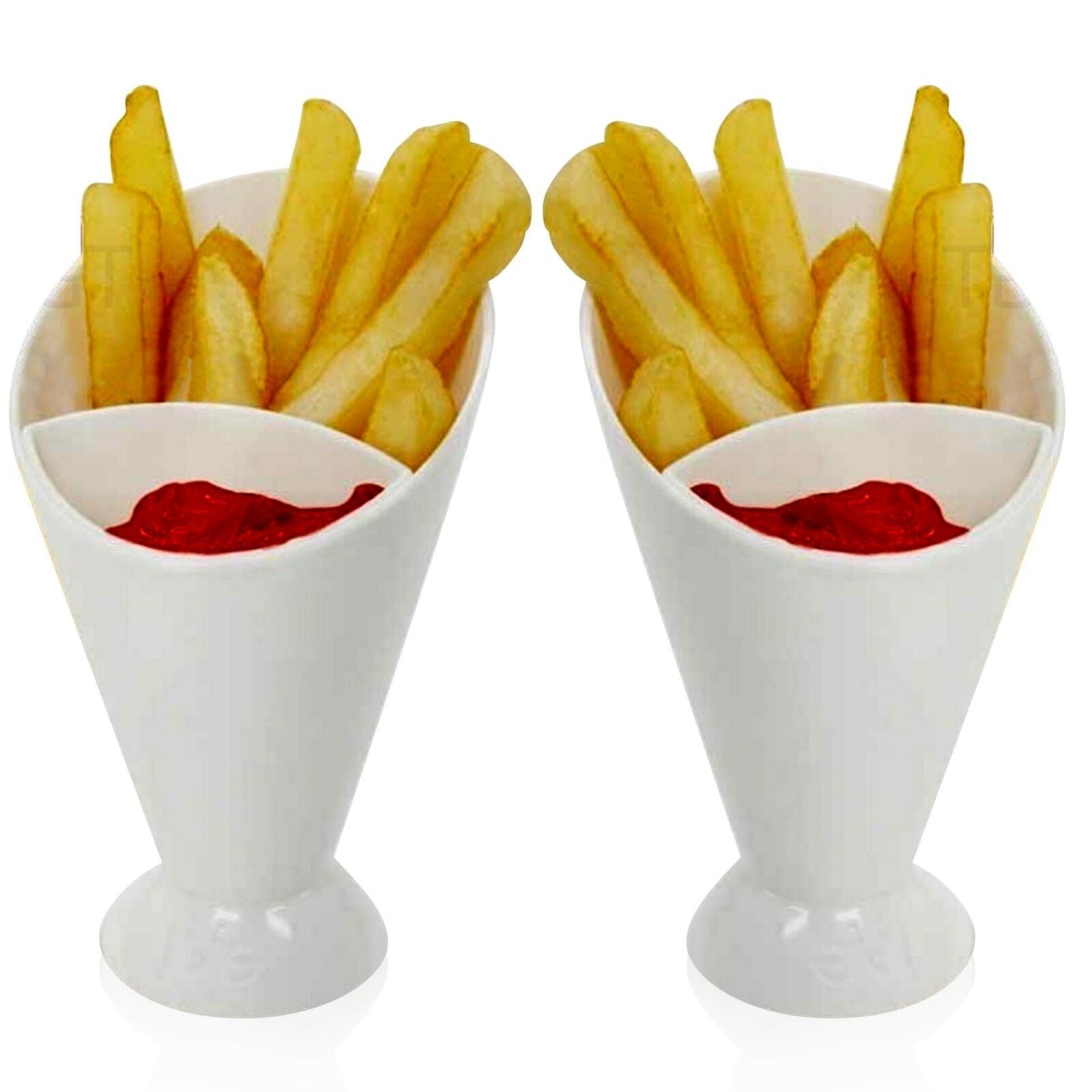 Chips French Fries & KetchUp Dipper Snack Holder Basket Stand Cones 2 Section UK