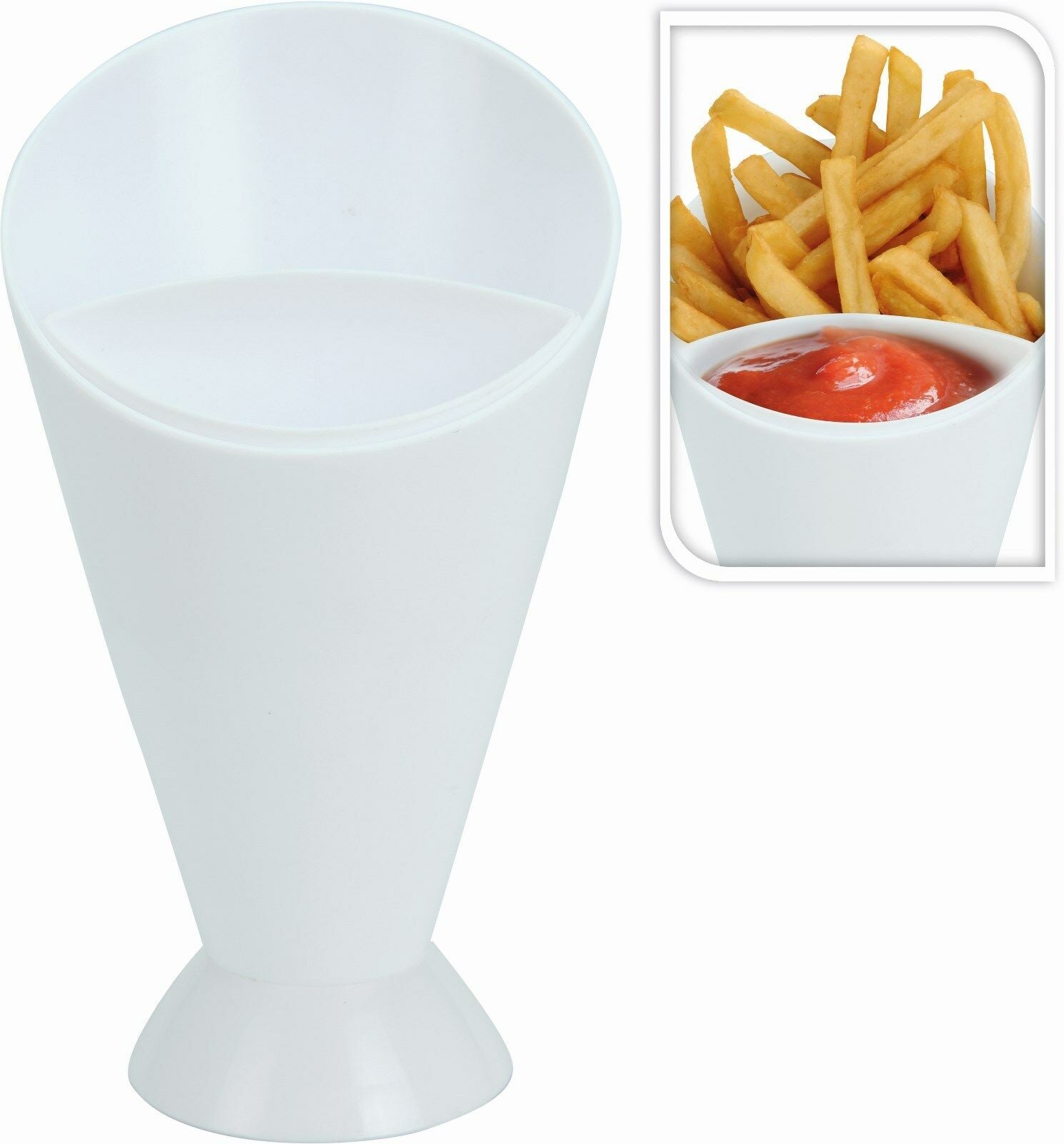 Chips French Fries & KetchUp Dipper Snack Holder Basket Stand Cones 2 Section UK