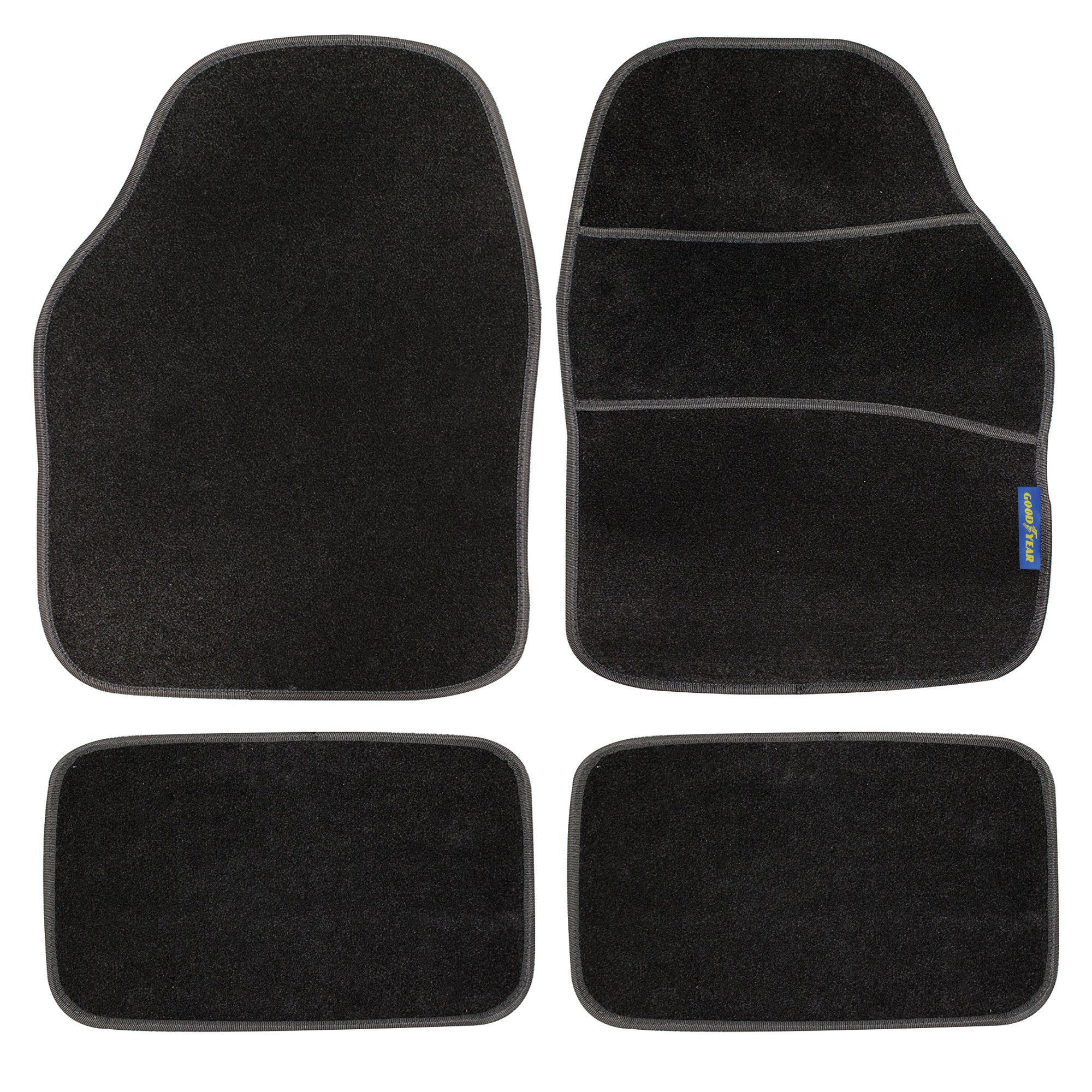 Goodyear 4pc Luxury Velour Car Mat Carpet Set Universal Fit Non-Slip Backing