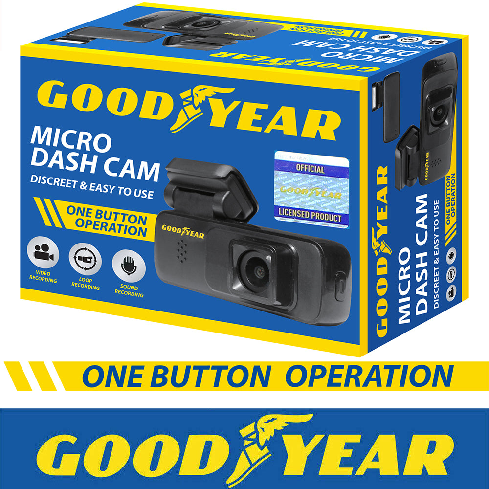 Goodyear Car HD Micro Dash Cam One Button Plug & Play Camera Video Recorder DVR