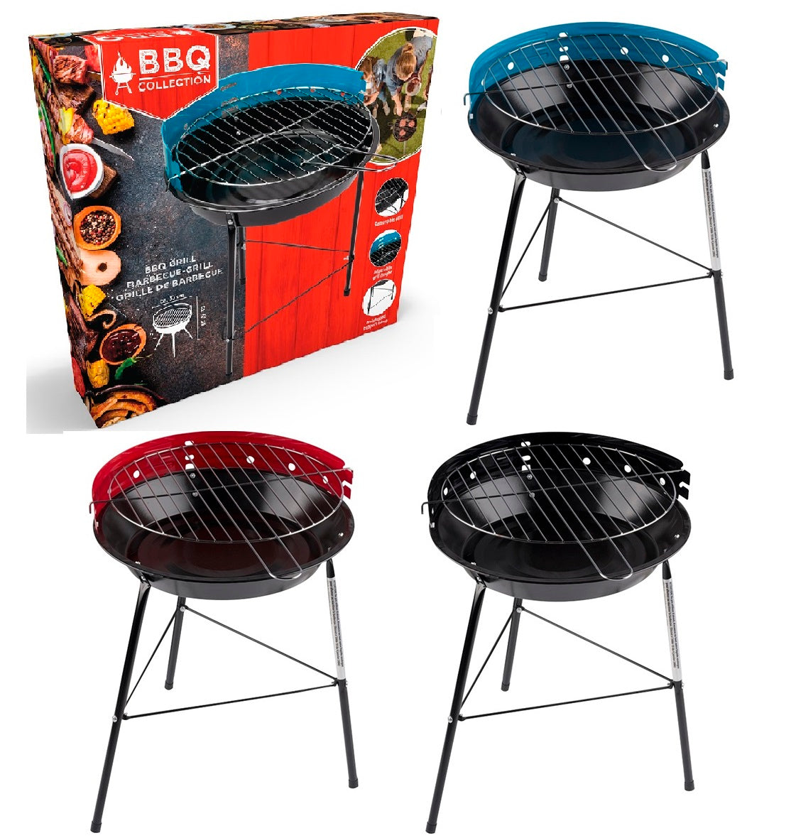 Portable Charcoal BBQ Barbecue Cooking Grill Garden Outdoor 33cm Round Patio Cam