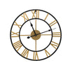 Big Garden Wall Clock Roman Numerals Skeleton Metal Large Outdoor Black Gold