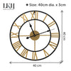 Big Garden Wall Clock Roman Numerals Skeleton Metal Large Outdoor Black Gold