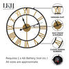 Big Garden Wall Clock Roman Numerals Skeleton Metal Large Outdoor Black Gold