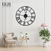 Big Garden Wall Clock Roman Numerals Open Face Metal Large Outdoor Black Watch