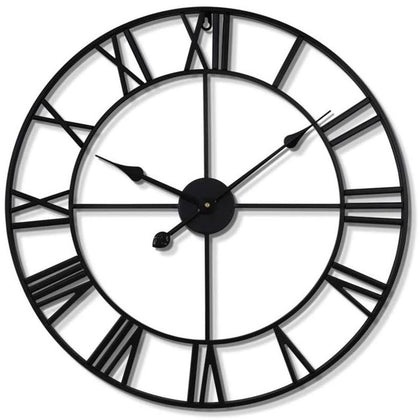 Big Garden Wall Clock Roman Numerals Open Face Metal Large Outdoor Black Watch