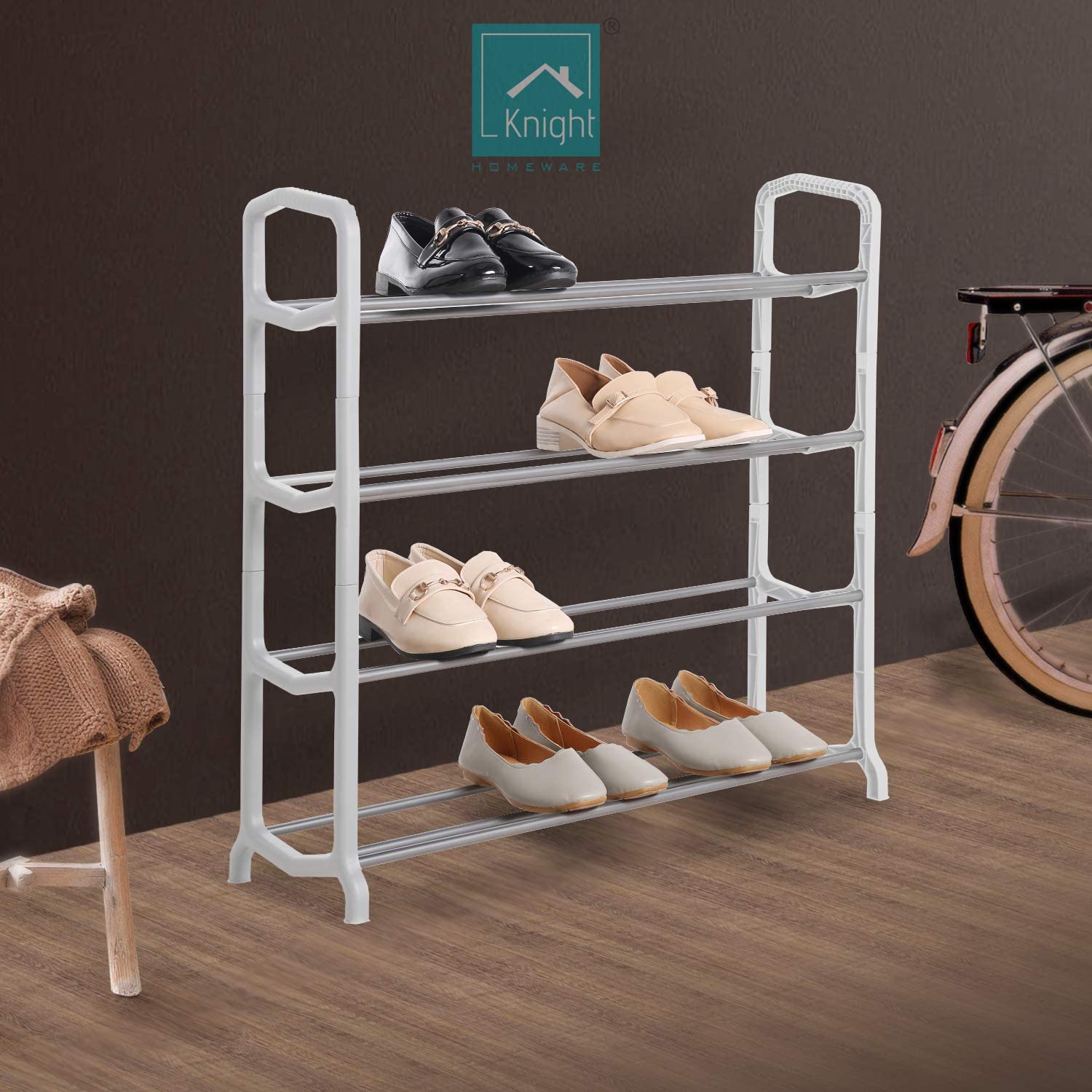 4 Tier 12 Pairs Shoe Rack Stand Storage Self Organiser Lightweight Compact Space