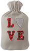 LOVE Hot Water Bottle with Warm Fleece Cover - Perfect for Valentines ! Washable