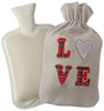 LOVE Hot Water Bottle with Warm Fleece Cover - Perfect for Valentines ! Washable