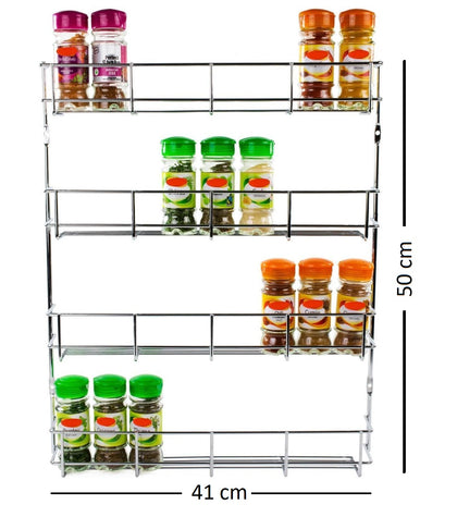 Chrome 4 Tier Spice Herb Rack Jar Kitchen Door Cupboard Storage Wall