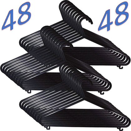 48 x Adult Black Coat Hangers Hanger Coathanger Strong Plastic Clothes Dress Bar