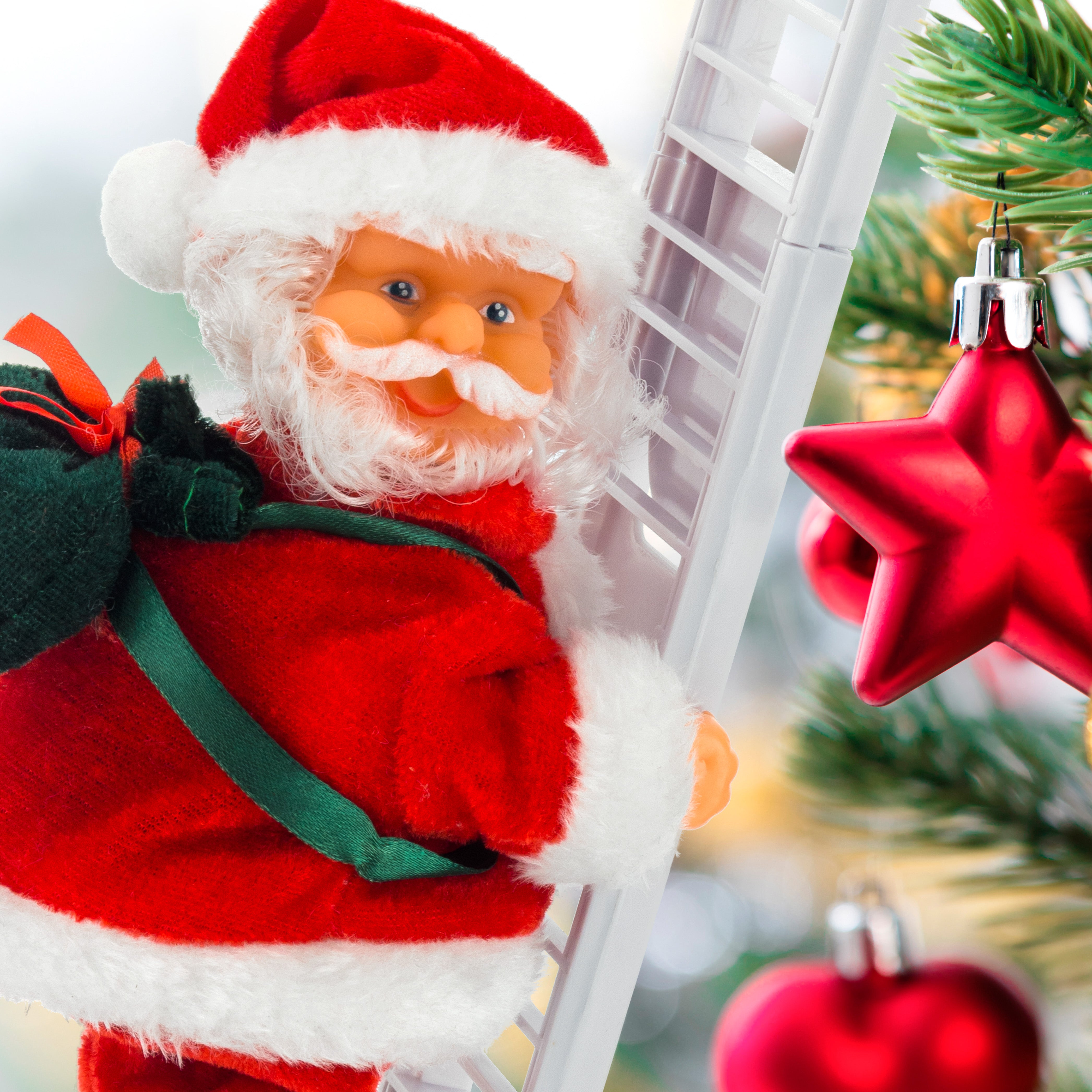 Electric Climbing Ladder Santa Claus Christmas Xmas Music Figurine Party Decor