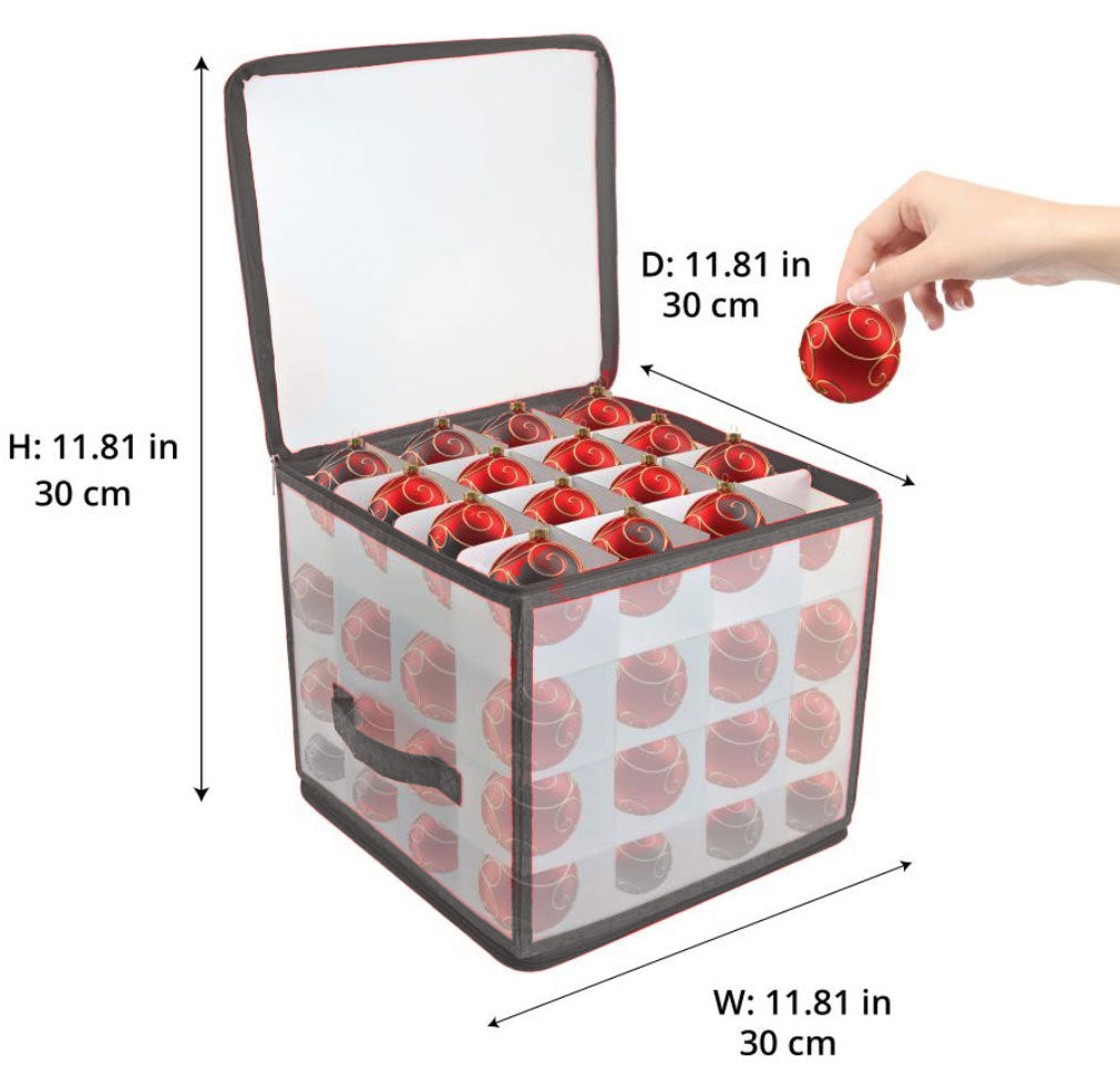 64 Christmas Bauble Decorations Grey Storage Box Organise Compartments Handle