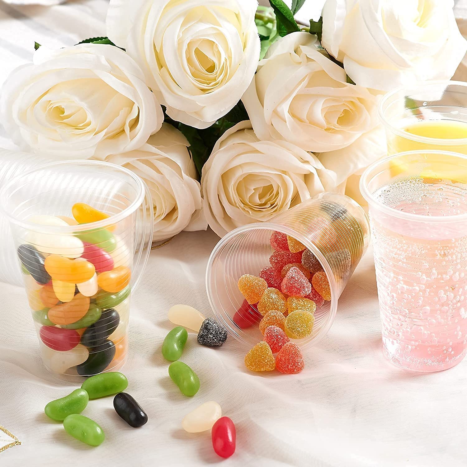 100 Clear Plastic Disposable party Cups Drinks Cocktails Milkshake Slush Dessert