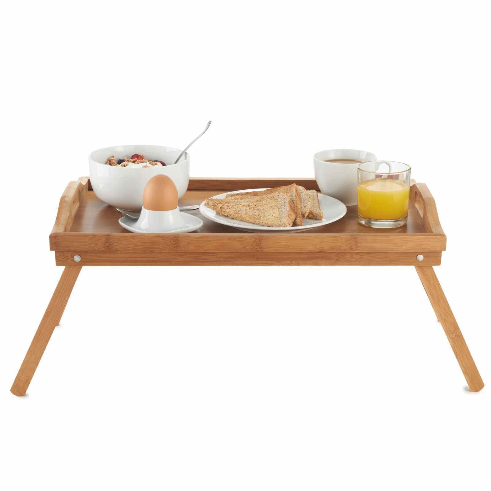 Bamboo Wood Serving Tray Table Breakfast Over Bed Lap Folding Legs Kitchen Serve