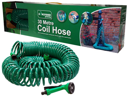 100FT 30m Retractable Coil Hose Pipe Reel Water Spray Gun Nozzle Garden Patio UK