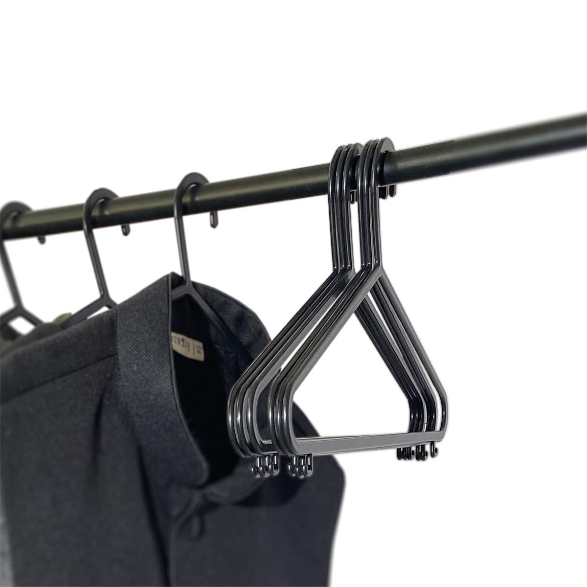 Adult Black Coat Hangers Strong Plastic Non-Slip Clothes Suit Trouser Bar 15 60