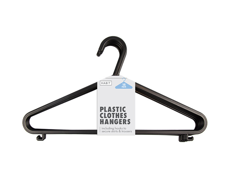 Adult Black Coat Hangers Strong Plastic Non-Slip Clothes Suit Trouser Bar 15 60