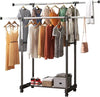 Adjustable Clothes Coat Garment Hanging Rail Rack Storage Double Stand Castors