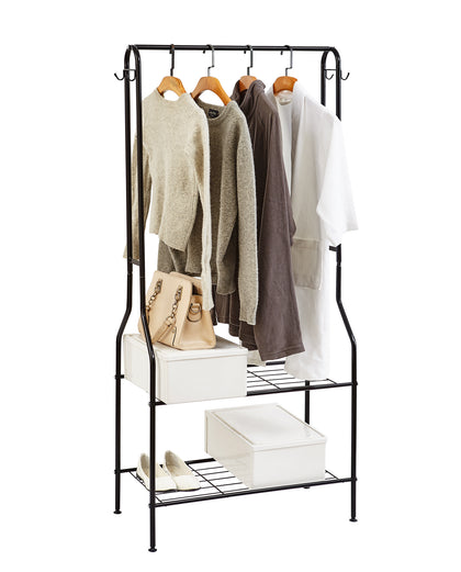 2 Tier Entrance Hall Coat Rack Organiser Clothes Rack Rail Shoe Storage Hooks