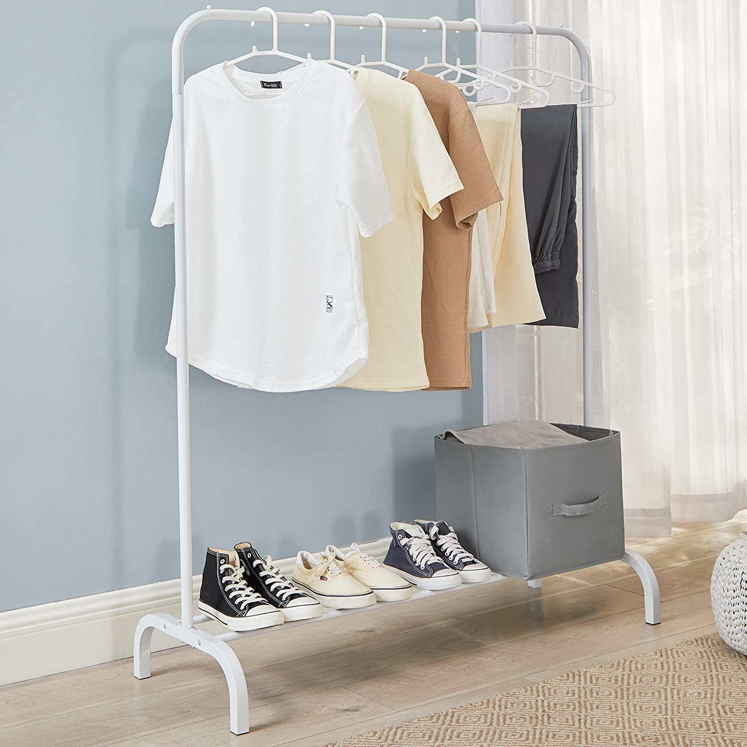 Heavy Duty Metal Clothes Rail Stand & Shoe Storage Shelf.